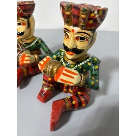 Vtg Colorful Hand Painted Wooden Rajasthani Musician‎ Figurines 3 Pc Indian - Picture 4 of 6